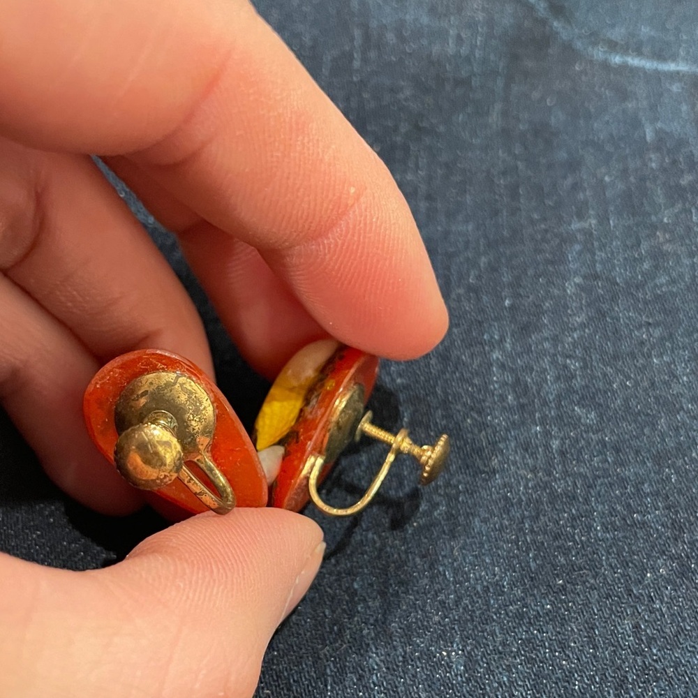 Vibrant Orange and Yellow shell Earrings - Picture 2 of 2